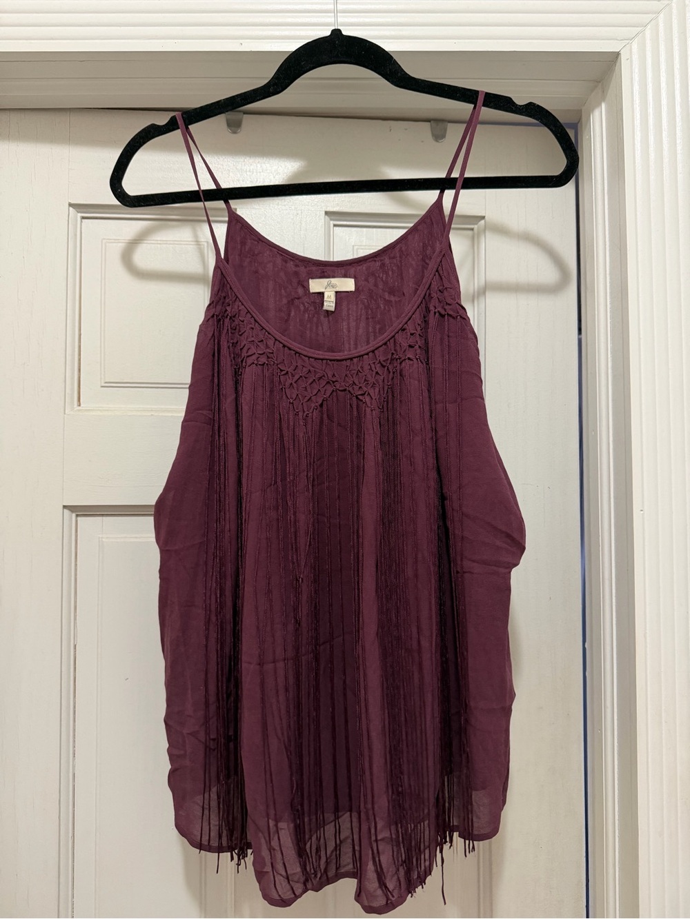 Joie Sleeveless fringe Spaghetti Strap Top - Plum